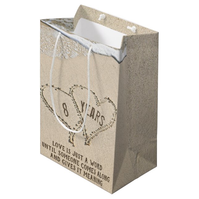 8th Anniversary Beach Hearts Medium Gift Bag (Front Angled)