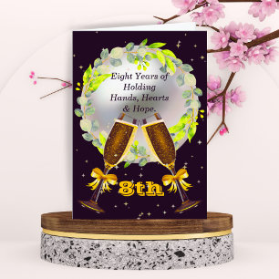 8th Anniversary Card–Pearl, Wine Glasses & Wreath Card