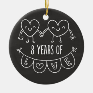 8th Anniversary Gift Chalk Hearts Ceramic Tree Decoration