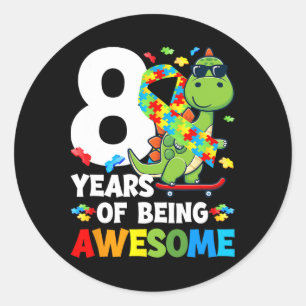 8th Autism Birthday Party Eight Year Old Autistic  Classic Round Sticker