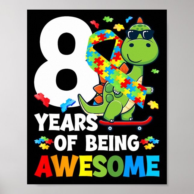 8th Autism Birthday Party Eight Year Old Autistic  Poster (Front)