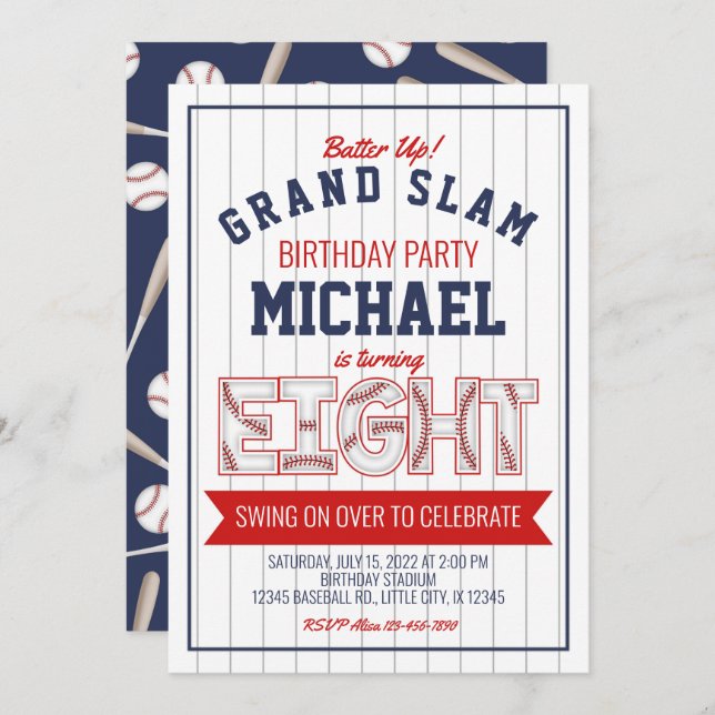 8th Baseball Birthday Invitation (Front/Back)