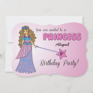 8th Bday Invitation Pink Princess w/ Sparkly Wand
