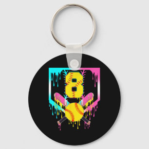 8th Bday Softll Home Plate Drip Ice Cream 8 Year O Key Ring