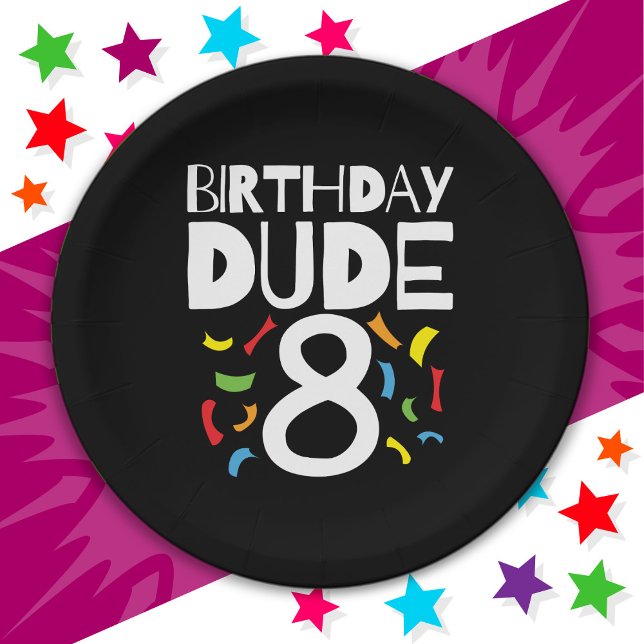 8th Birthday 8 Year Old Boy Party Birthday Dude 8 Paper Plate (Creator Uploaded)
