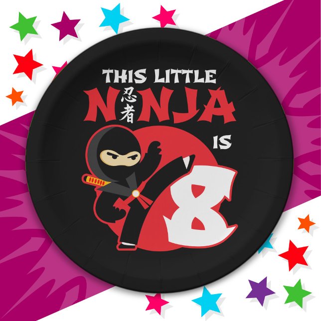 8th Birthday 8 Year Old Kids Party Little Ninja 8 Paper Plate (Creator Uploaded)