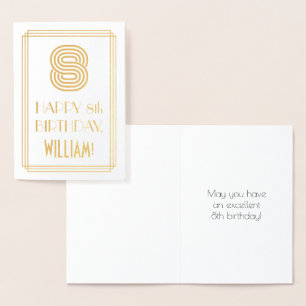 8th Birthday - Art Deco Inspired Look "8" & Name Foil Card
