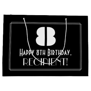 8th Birthday ~ Art Deco Inspired Look "8" + Name Large Gift Bag
