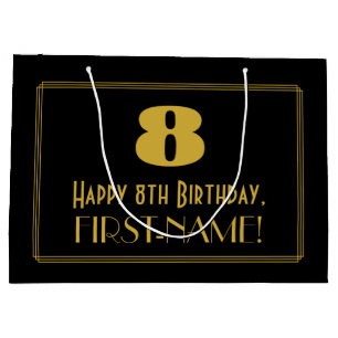 8th Birthday — Art Deco Inspired Look "8" & Name Large Gift Bag