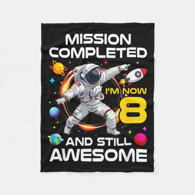 8th Birthday Astronaut 8 Years Old Outer Space Fleece Blanket (Front)