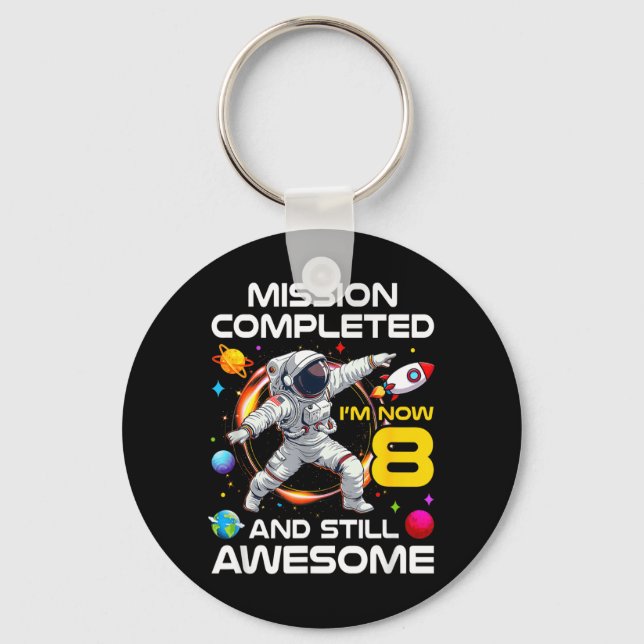 8th Birthday Astronaut 8 Years Old Outer Space Key Ring (Front)