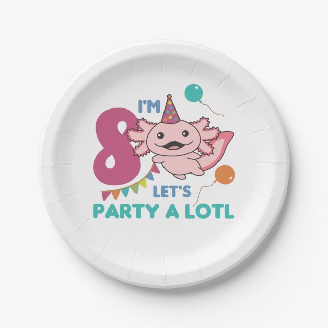 8th Birthday Axolotl Eight Year Old Sweet Axolotls Paper Plate (Front)