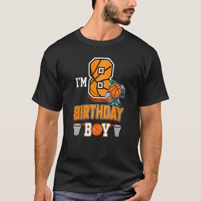 8th Birthday Basketball Boy 8 Years Old Kids T-Shirt (Front)