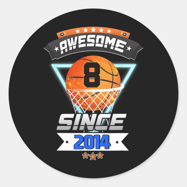 8th Birthday  Basketball Player 8 Years Old Boy Gi Classic Round Sticker (Front)