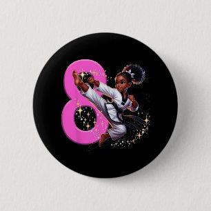 8th Birthday Black Girl Martial Arts Party Taekwon 6 Cm Round Badge