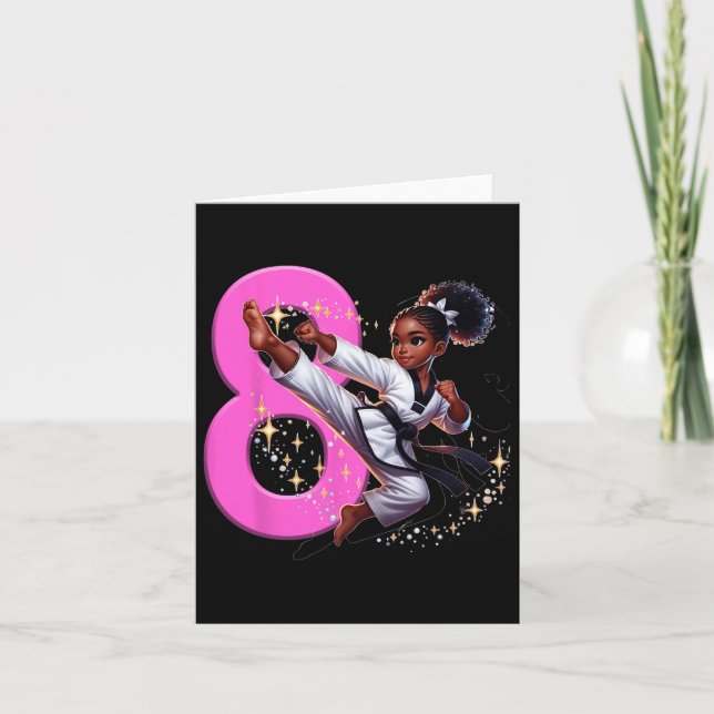8th Birthday Black Girl Martial Arts Party Taekwon Card (Front)