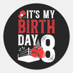 8th Birthday Boxing Boy 8 Year Old Boxer Bday Part Classic Round Sticker