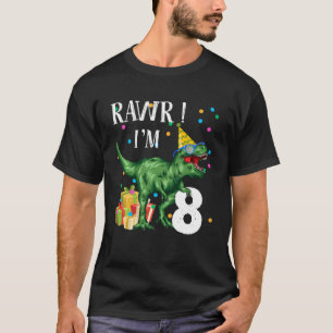 8th Birthday Boy 8 Years Old Dinosaur Saurus T Rex T-Shirt