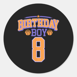 8th Birthday Boy Bysketbyll Lover 8 Years Old Bday Classic Round Sticker