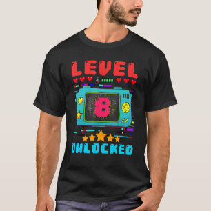 8th Birthday Boy Level 8 Unlocked Video Gamer Birt T-Shirt