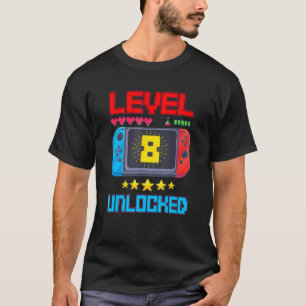 8th Birthday Boy Level 8 Unlocked Video Gamer Birt T-Shirt