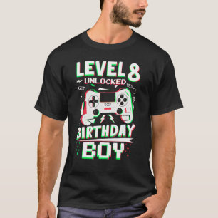 8th Birthday Boy Level 8 Unlocked Video Gamer Birt T-Shirt