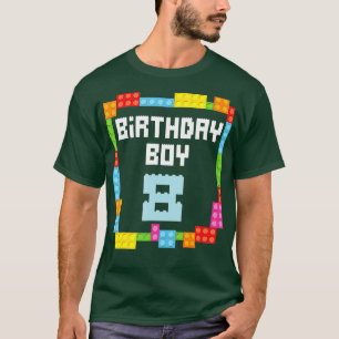 8th Birthday Boy Master Builder 8 Years Old Block T-Shirt