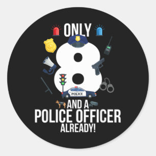 8th Birthday Boy Quote _only 8 And A Police Classic Round Sticker