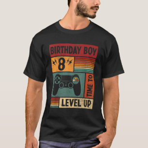8th Birthday Boy Time To Level Up 8 Years Old Vide T-Shirt