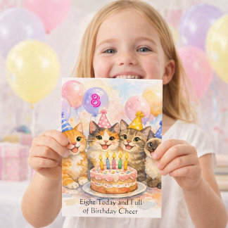 8th Birthday Card for Girls That Love Cats