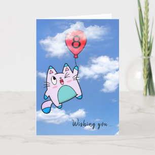 8th Birthday Cat And Balloon  Card
