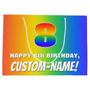 8th Birthday: Colourful, Fun Rainbow Pattern # 8 Large Gift Bag