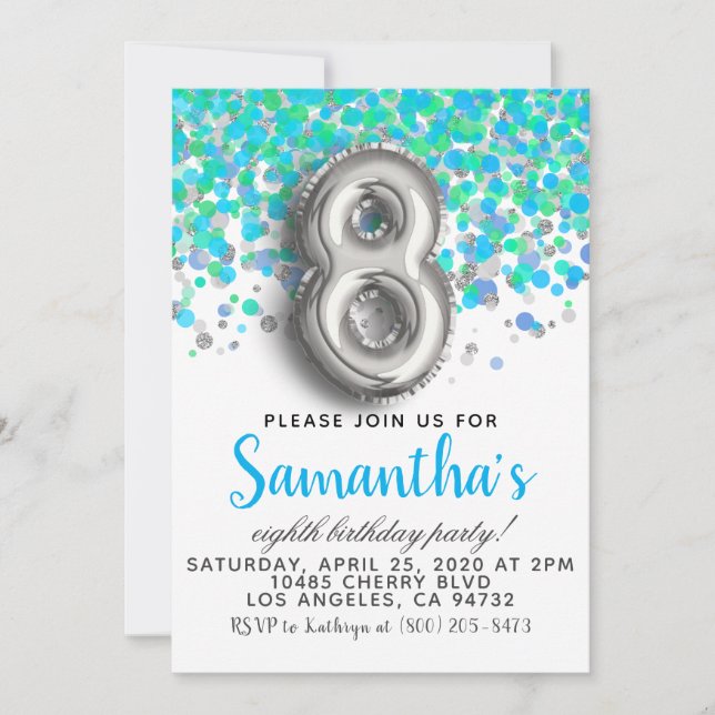 8th Birthday Confetti Invitation (Front)