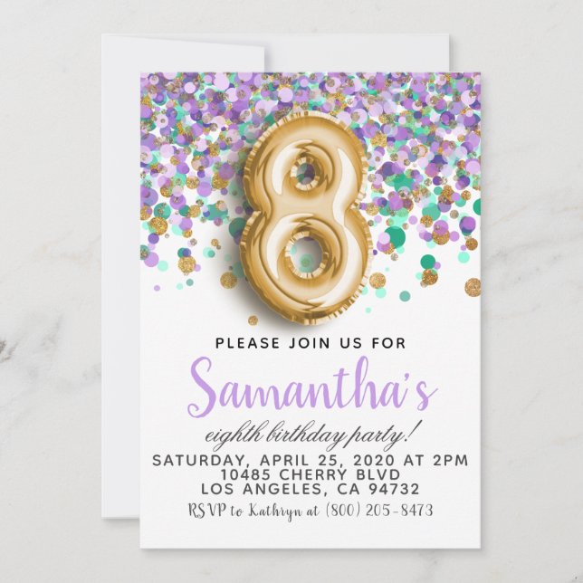 8th Birthday Confetti Invitation (Front)