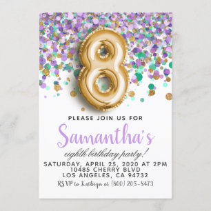 8th Birthday Confetti Invitation