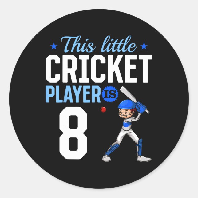 8th Birthday Cricket Player  Classic Round Sticker (Front)