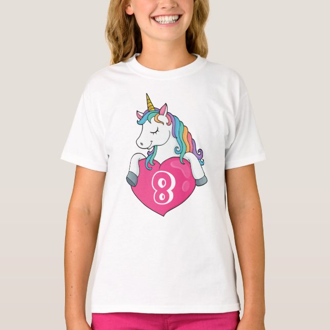 8th Birthday Cute Unicorn Birthday Gift For Girls T-Shirt (Front)