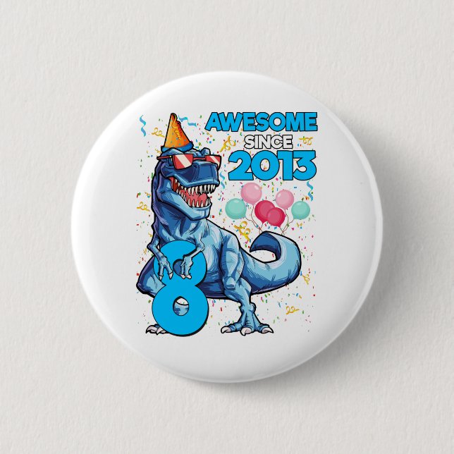8th Birthday Dinosaur 8 Year Old Boy Kids Awesome 6 Cm Round Badge (Front)