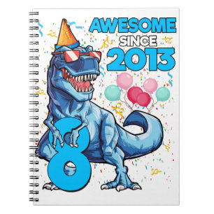 8th Birthday Dinosaur 8 Year Old Boy Kids Awesome Notebook