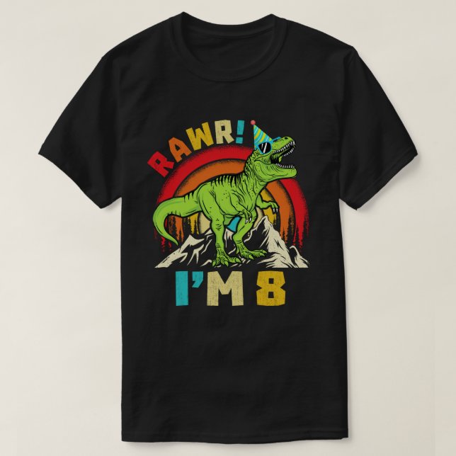 8th Birthday Dinosaur T Rex Rawr I'm 8 For Boys  T-Shirt (Design Front)