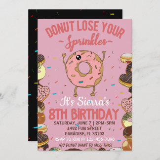 8th Birthday Doughnut Lose Your Sprinkles Girls Invitation