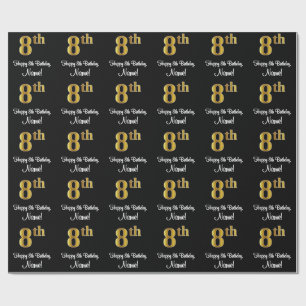 8th Birthday: Elegant Luxurious Faux Gold Look # Wrapping Paper