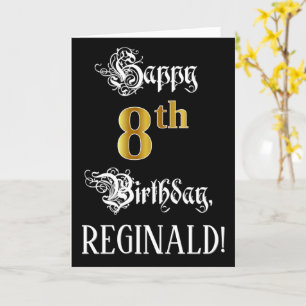 8th Birthday — Fancy Script; Faux Gold Look; Name Card