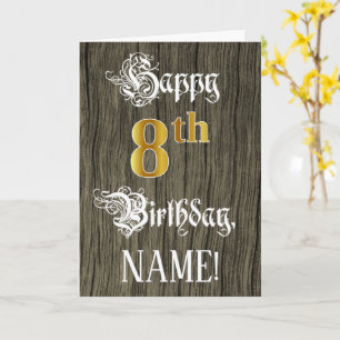 8th Birthday: Faux Gold Look + Faux Wood Pattern Card
