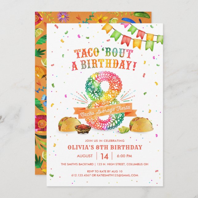 8th Birthday Fiesta Invitation (Front/Back)