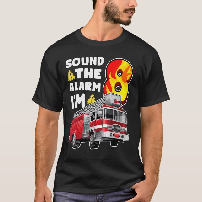 8th Birthday Fire Truck Boy Kids Firefighter 8 Yea T-Shirt (Front)