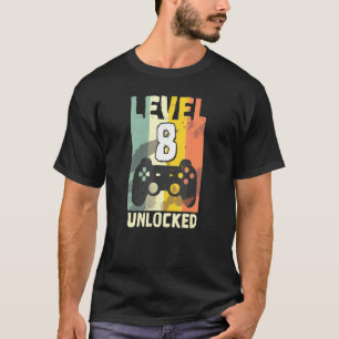 8th Birthday For Boys Gamer Level 8 Unlocked Vinta T-Shirt