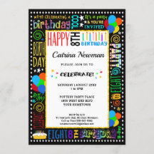 8th Birthday Fun Colour Crazy Text on Black Party