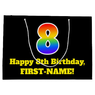 8th Birthday ~ Fun, Colourful, Vibrant, Rainbow 8 Large Gift Bag