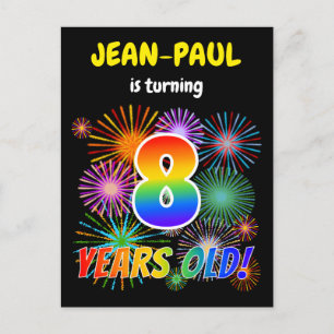 8th Birthday - Fun Fireworks, Rainbow Look "8" Postcard